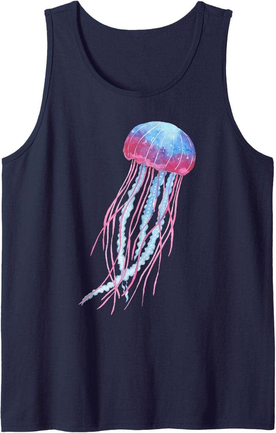 Ethereal Jellyfish Watercolor Trippy Graphic Art Tank Top - Navy Blue