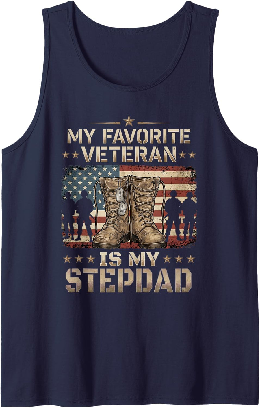 My Favorite Veteran is My Papaw Father's Day Veteran Day Sleeveless Tank Top - Navy Blue