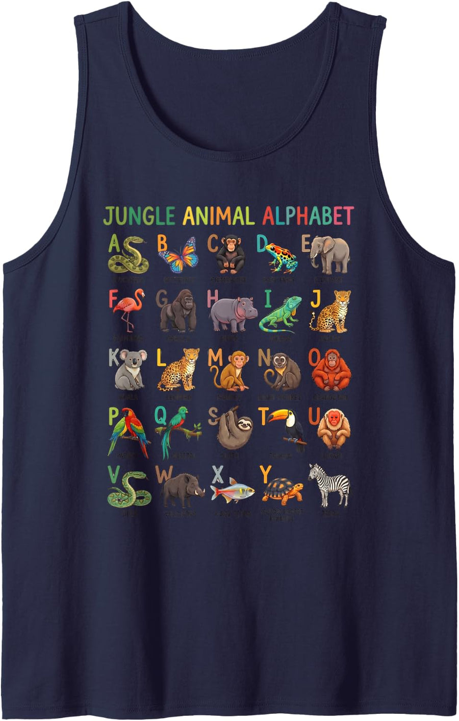 Jungle Animal Alphabet for Kids Learning Tank Top - Navy Blue