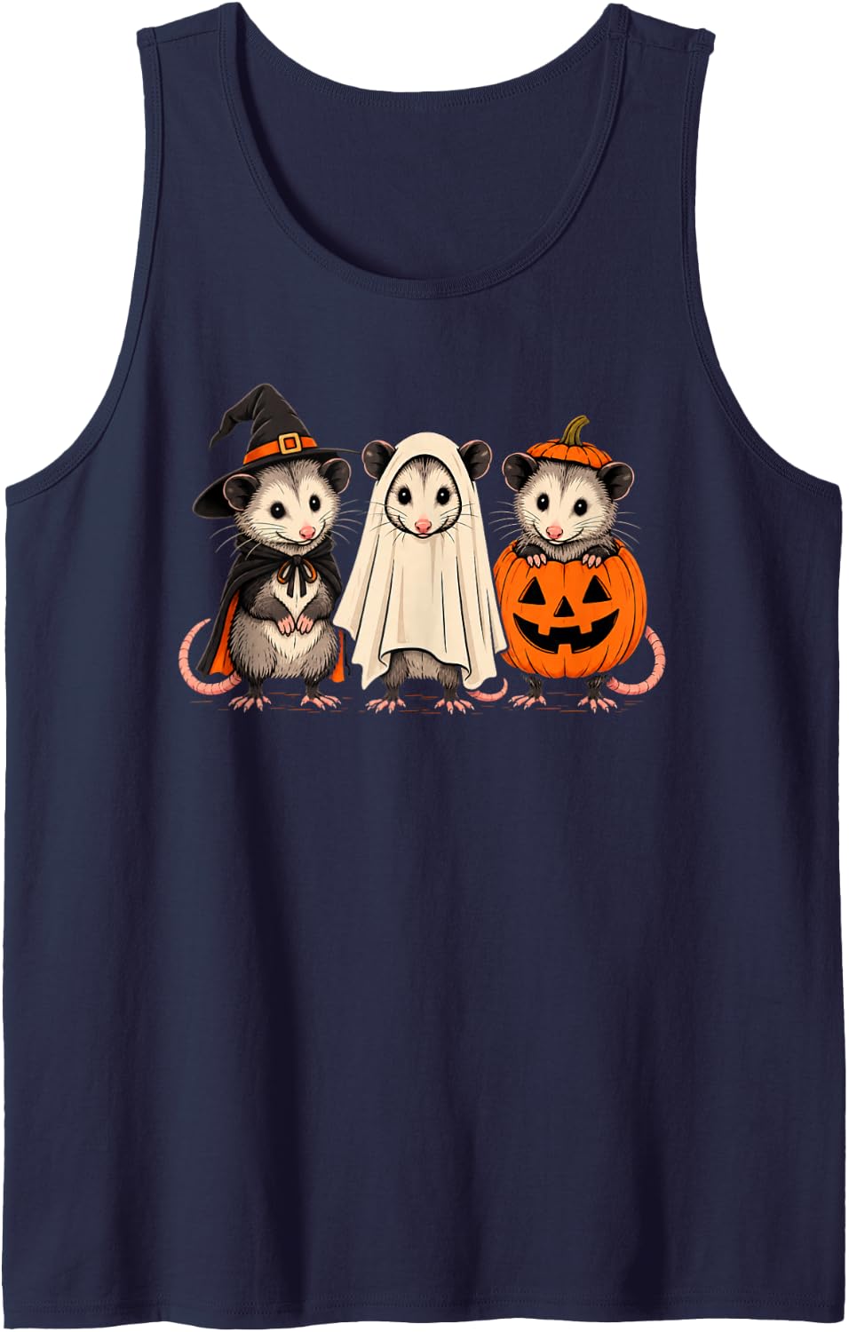 Opossum Possum Ghost Pumpkin Witch Halloween Costume Sleeveless Tank Top - Navy Blue