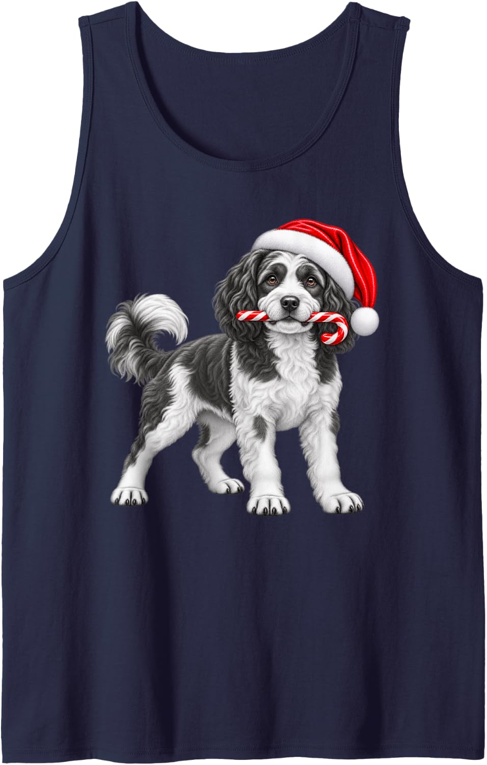 Cavapoo Dog Christmas Santa Hat Candy Cane Xmas Dog Sleeveless Tank Top - Navy Blue