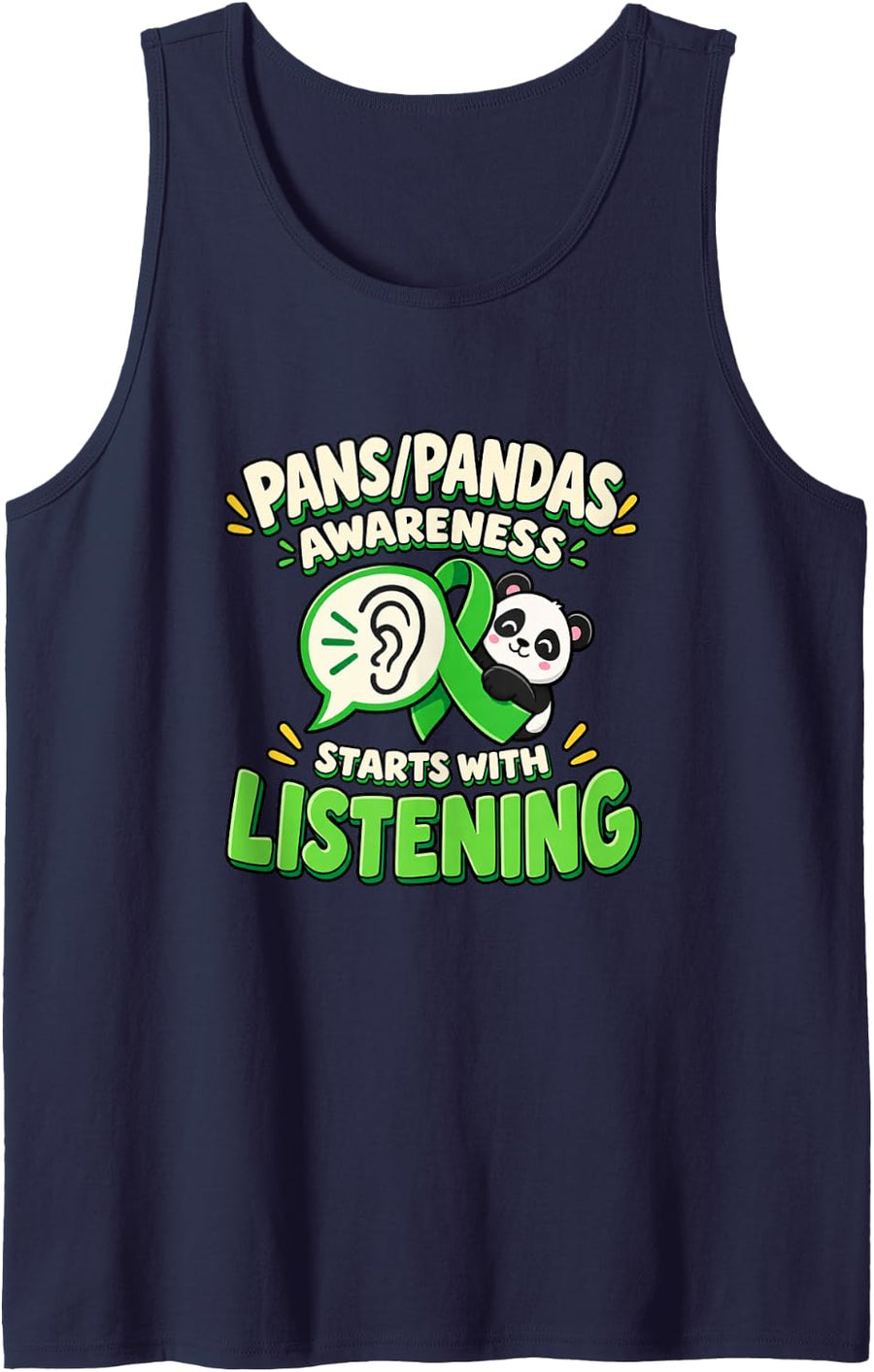 Pans Pandas Awareness Listening Panda Ear Support Sleeveless Tank Top - Navy Blue