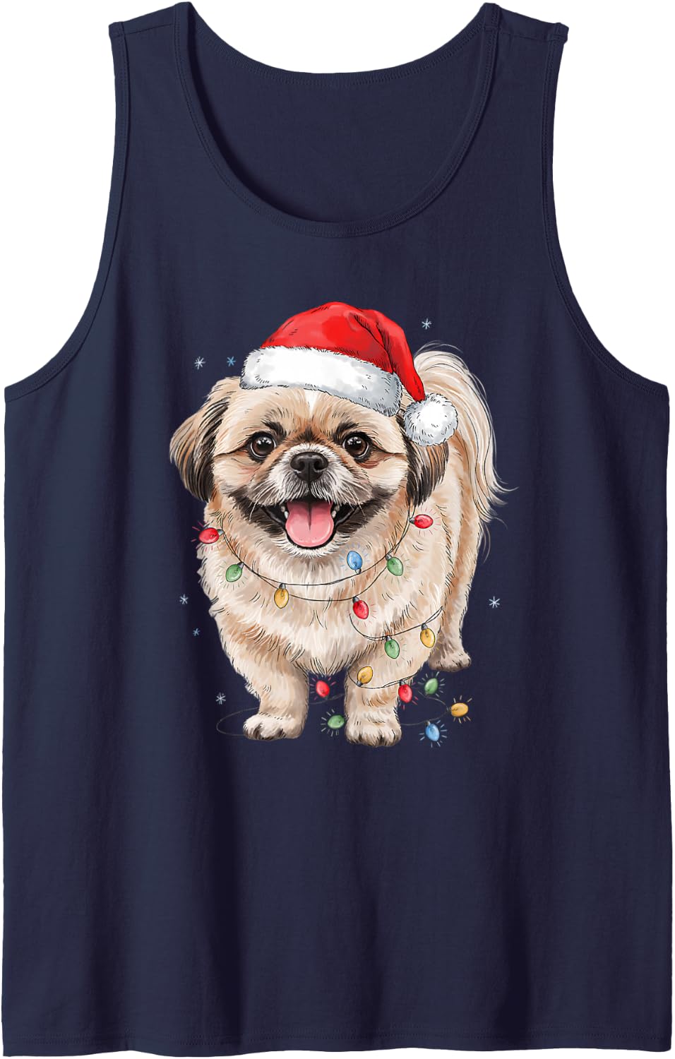 Cute Shih Tzu Santa Hat Dog Mom Dad Christmas Men Women Sleeveless Tank Top - Navy Blue