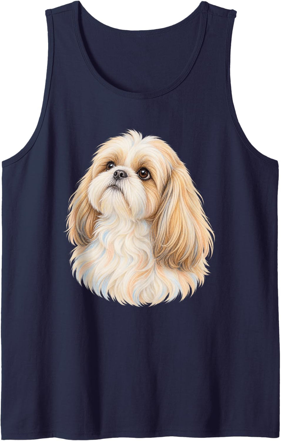 Colored Pencil Dog Portrait Dog Mom Dad Lover Cute Shih Tzu Sleeveless Tank Top - Navy Blue