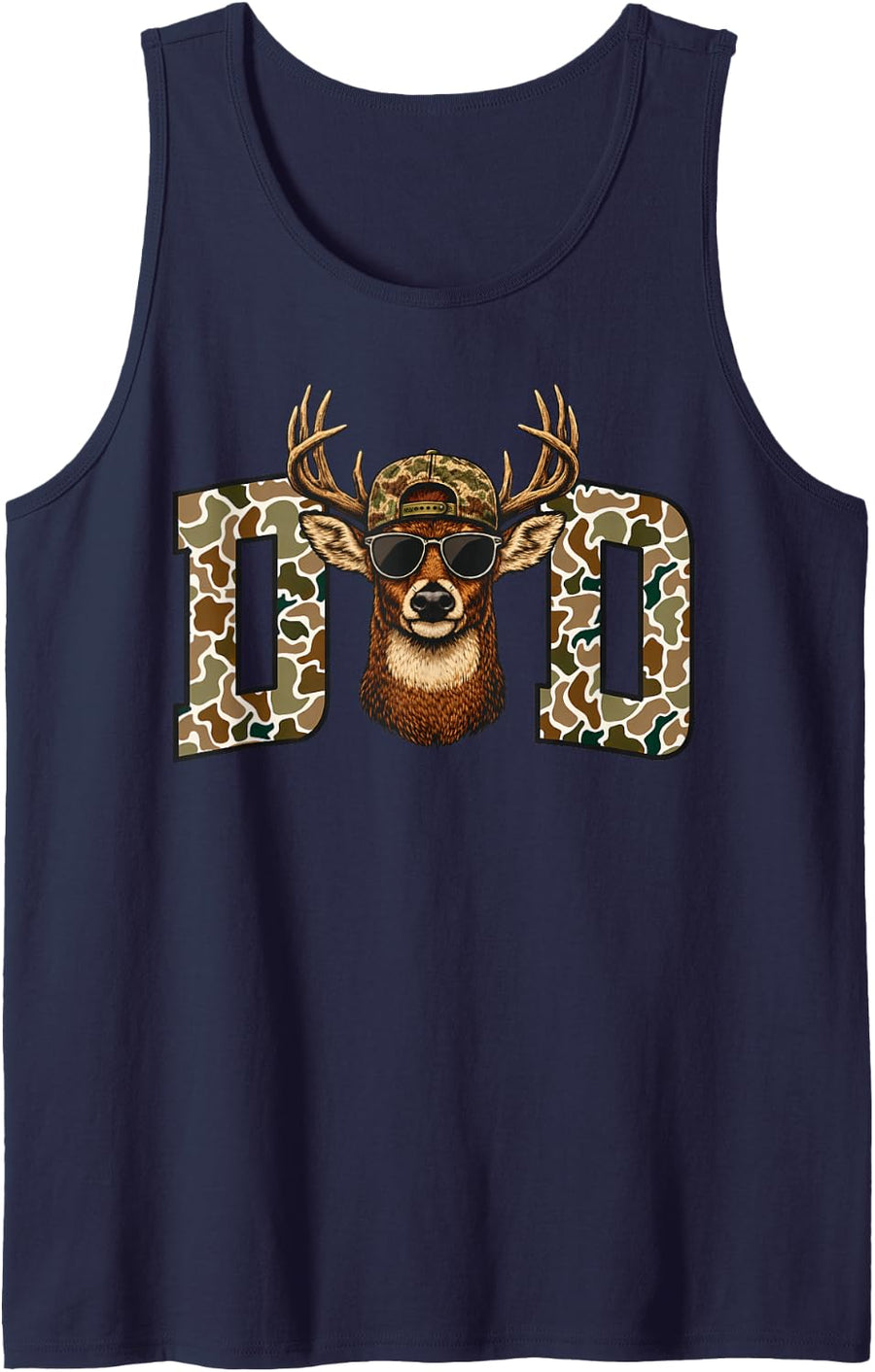 Retro Camo Deer Hunting Buck Camouflage Dad Father's Day Tank Top - Navy Blue