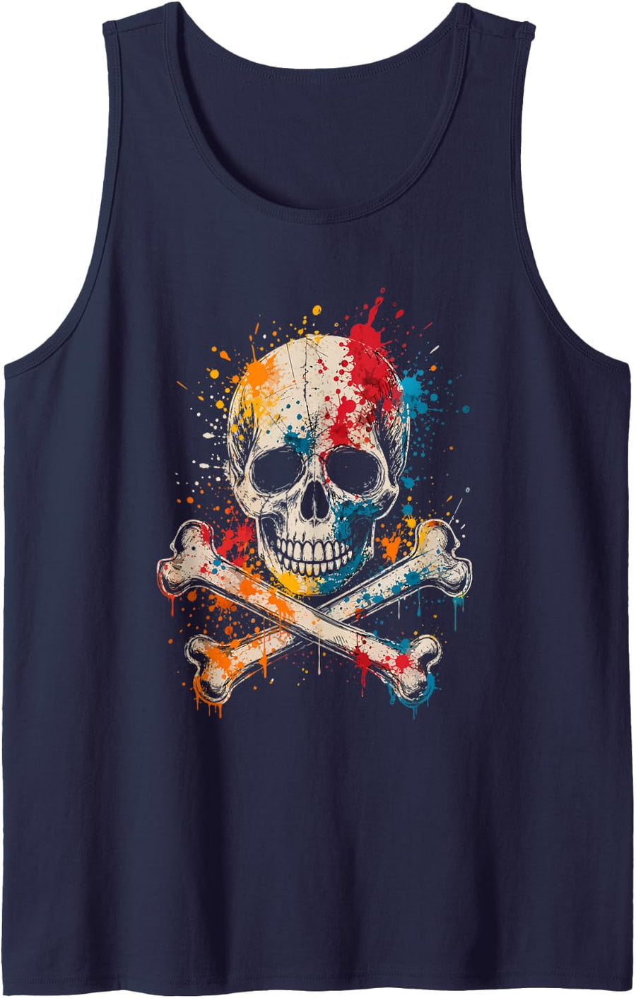 Dark Skull Crossbones Goth Skull Cap Tank Top - Navy Blue