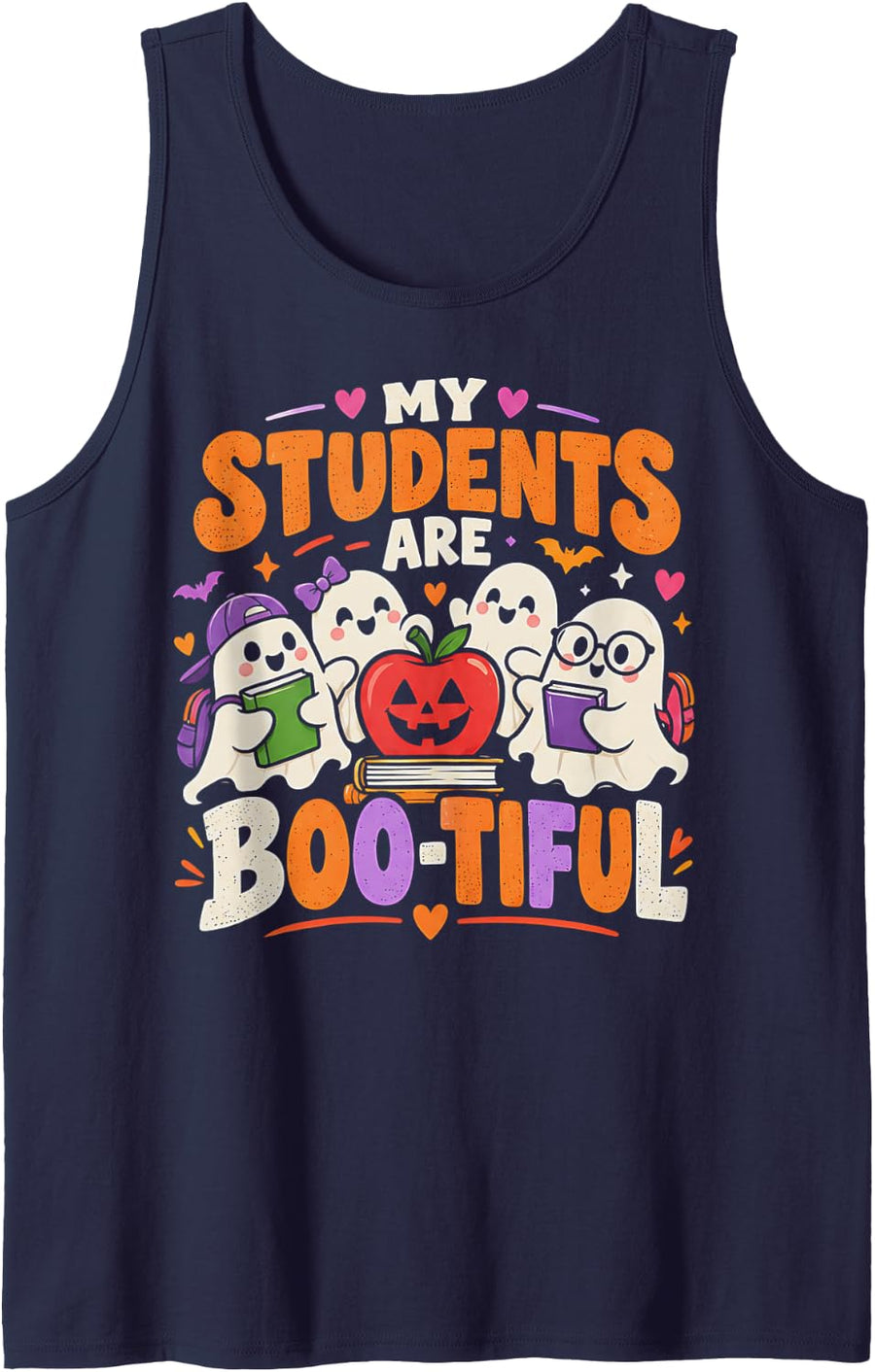 My Students are Boo-Tiful Funny Spook Teacher Halloween Sleeveless Tank Top - Navy Blue