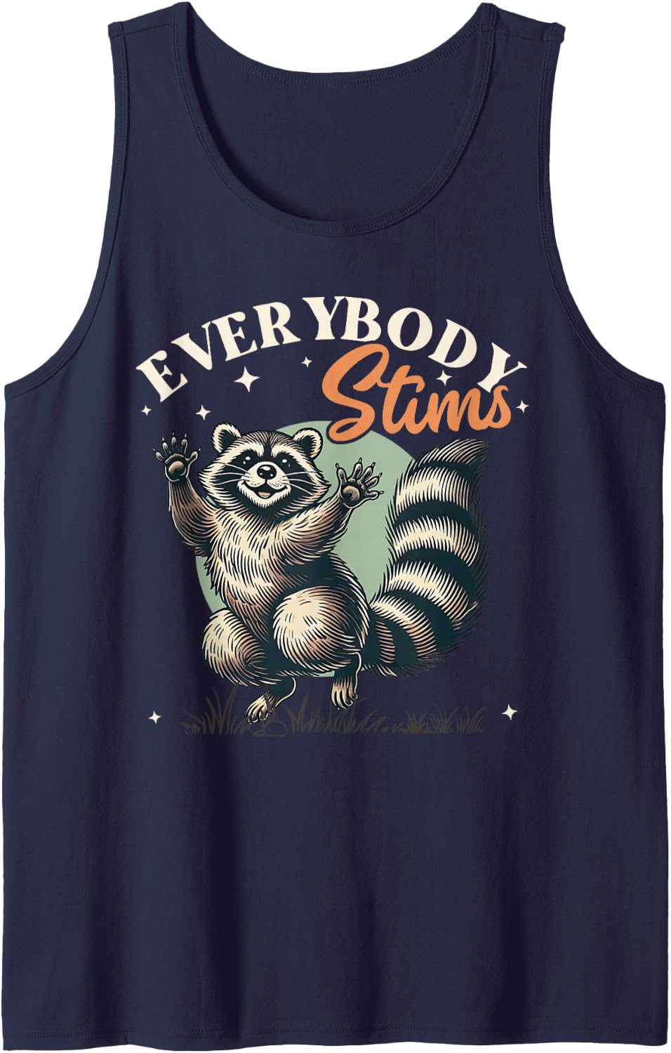 Everybody Stims Racoon Neurodiversity Inclusion Awareness Sleeveless Tank Top - Navy Blue