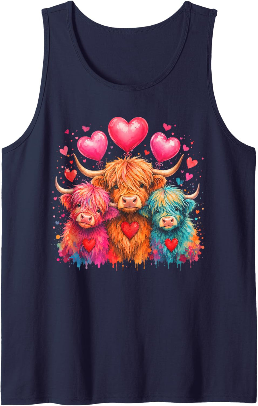 Scottish Highland Cow Watercolor Sleeveless Tank Top - Navy Blue