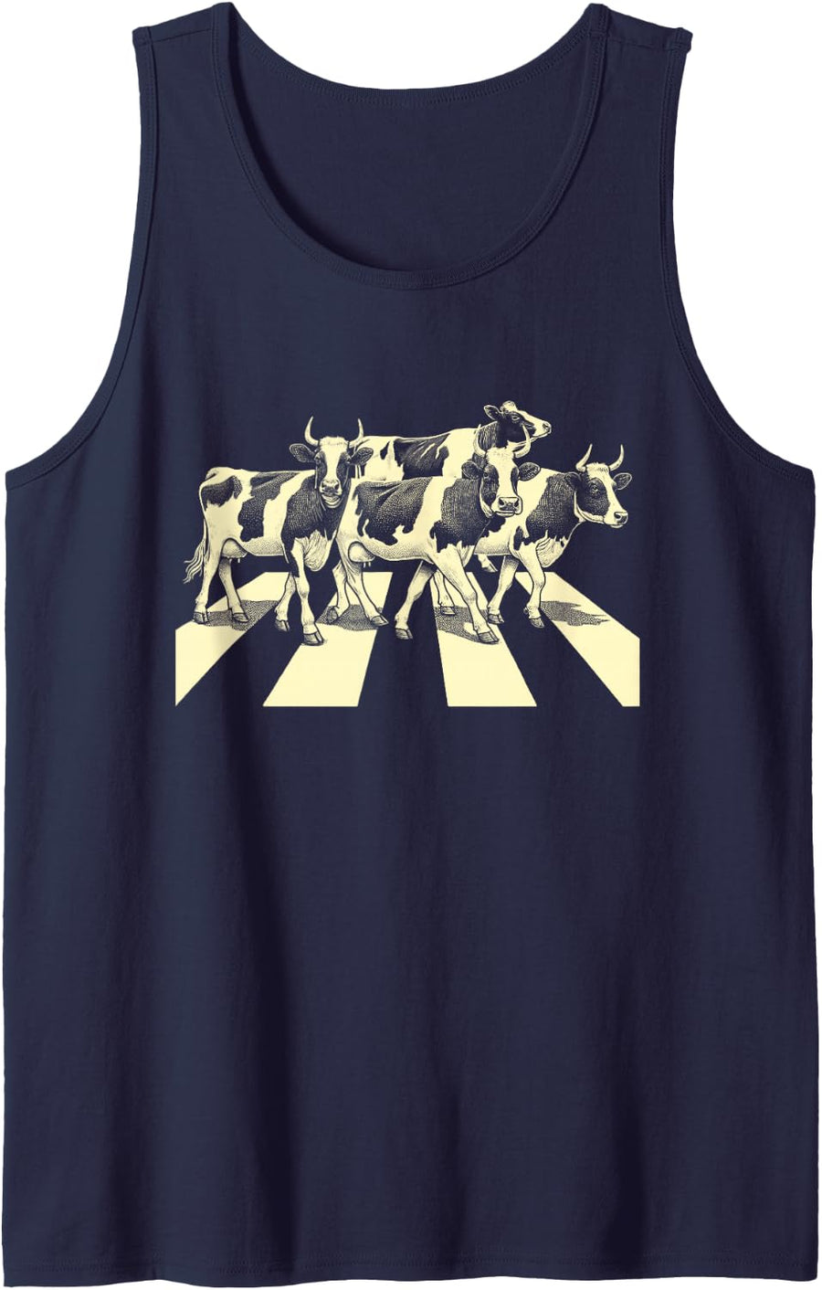 Cows Crossing Road Parody Farm Animal Lover Farmer Farming Sleeveless Tank Top - Navy Blue