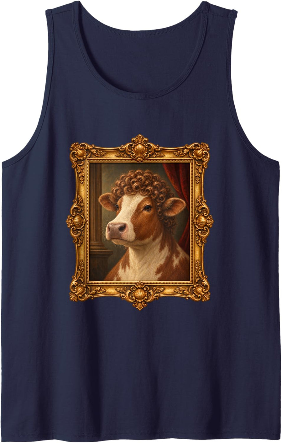 Cow Short Curly Perm Funny Animal Portrait Sleeveless Tank Top - Navy Blue