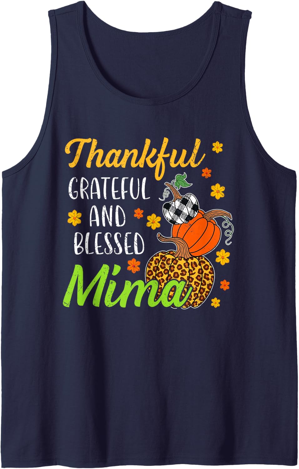 Thankful Grateful Blessed Mima Grandma Autumn Pumpkin Sleeveless Tank Top - Navy Blue