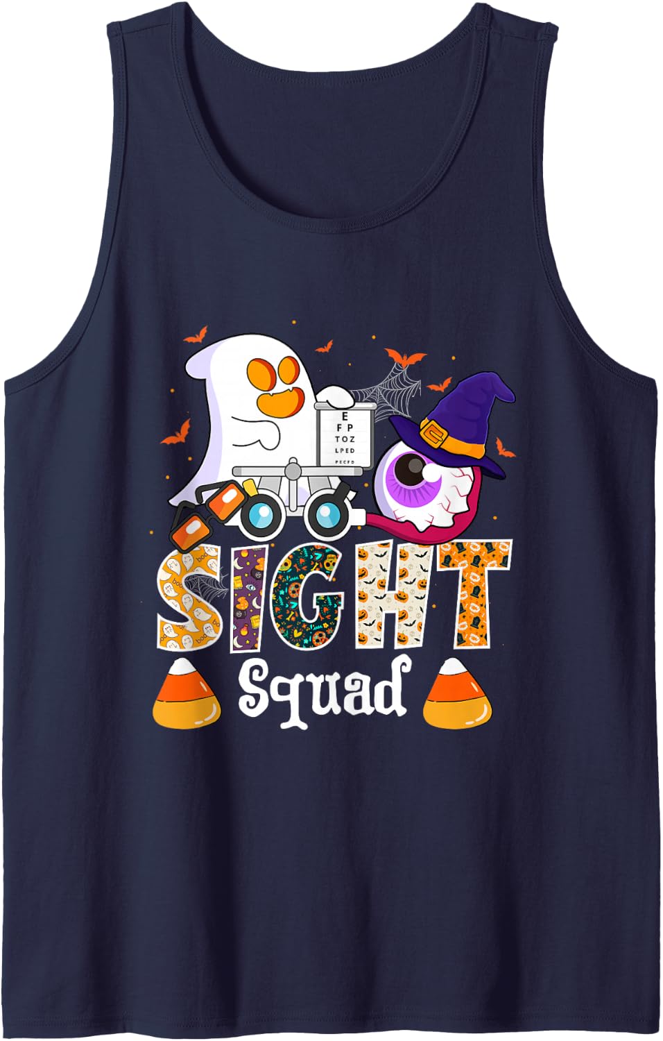 Sight Squad Ghost Witch Hat Halloween Optometrist Optometry Sleeveless Tank Top - Navy Blue