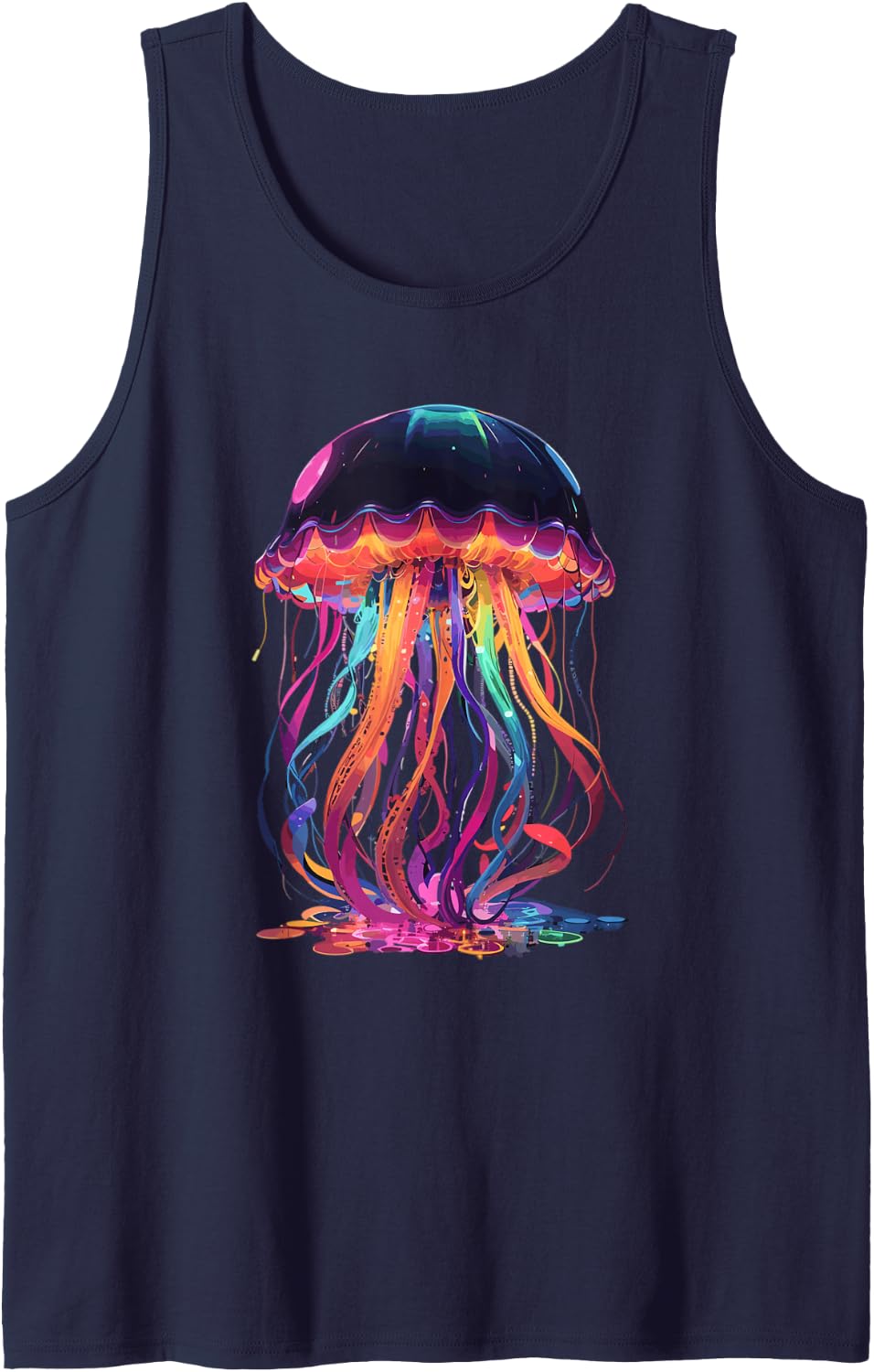 Dark Glowing Rainbow Colors Jellyfish Tank Top - Navy Blue
