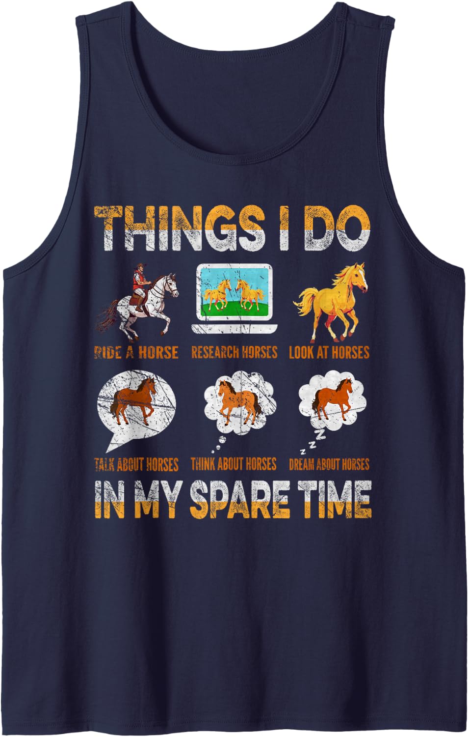 Vintage Things I Do in My Spare Time Funny Horseback Riding Sleeveless Tank Top - Navy Blue