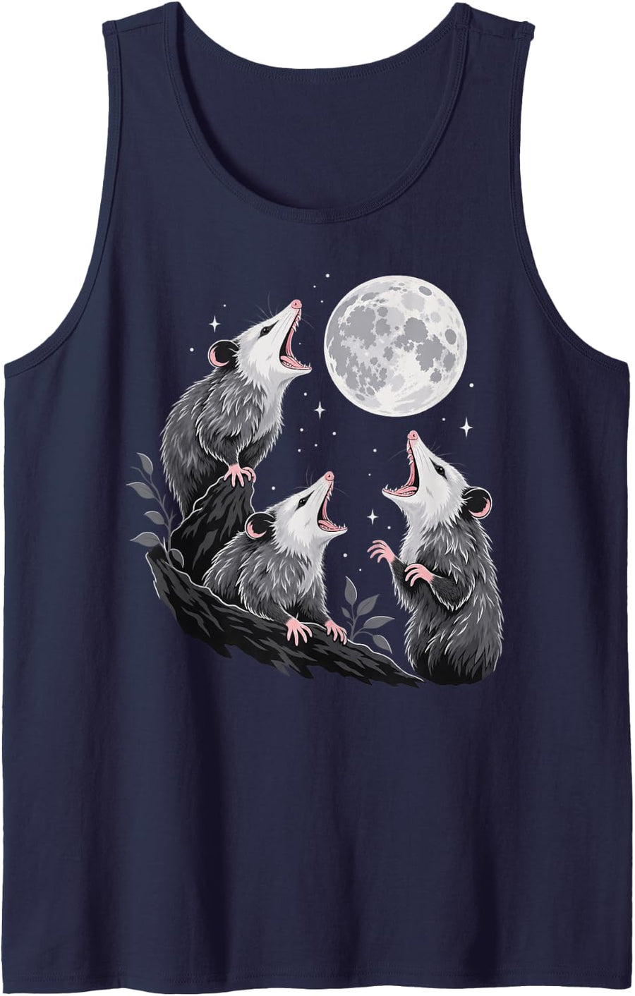 Three Howling Opossums Full Moon Night Sleeveless Tank Top - Navy Blue