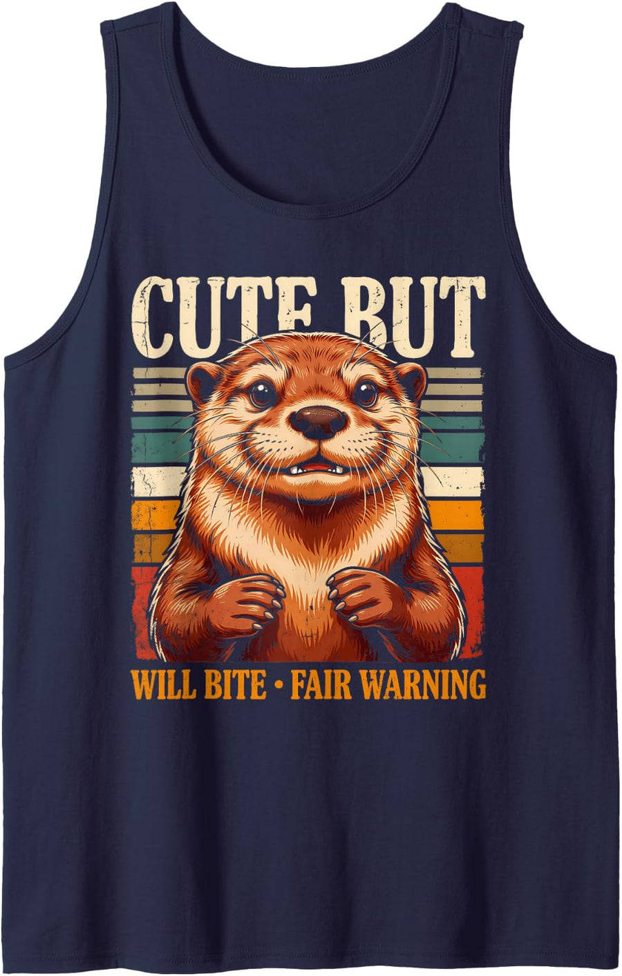 Cute But Will Bite Fair Warning River Otter Tank Top - Navy Blue