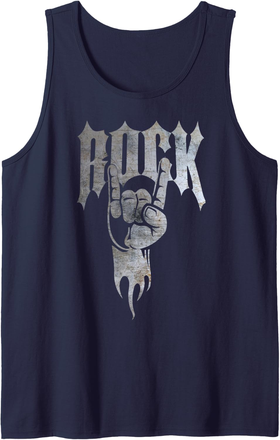 Distressed Metal 80's Rocker Tank Top - Navy Blue