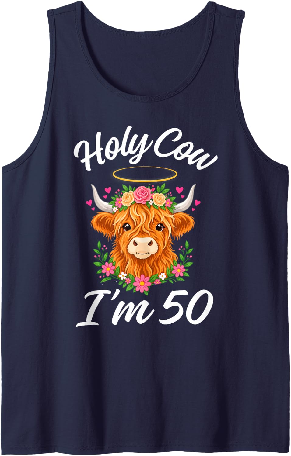 Holy Cow Im 50 Highland Cow Birthday Celebration Sleeveless Tank Top - Navy Blue