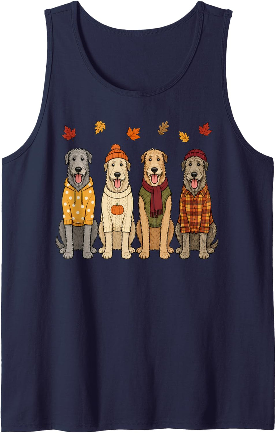 Irish Wolfhound Fall Autumn Season Pumpkin Dog Sleeveless Tank Top - Navy Blue