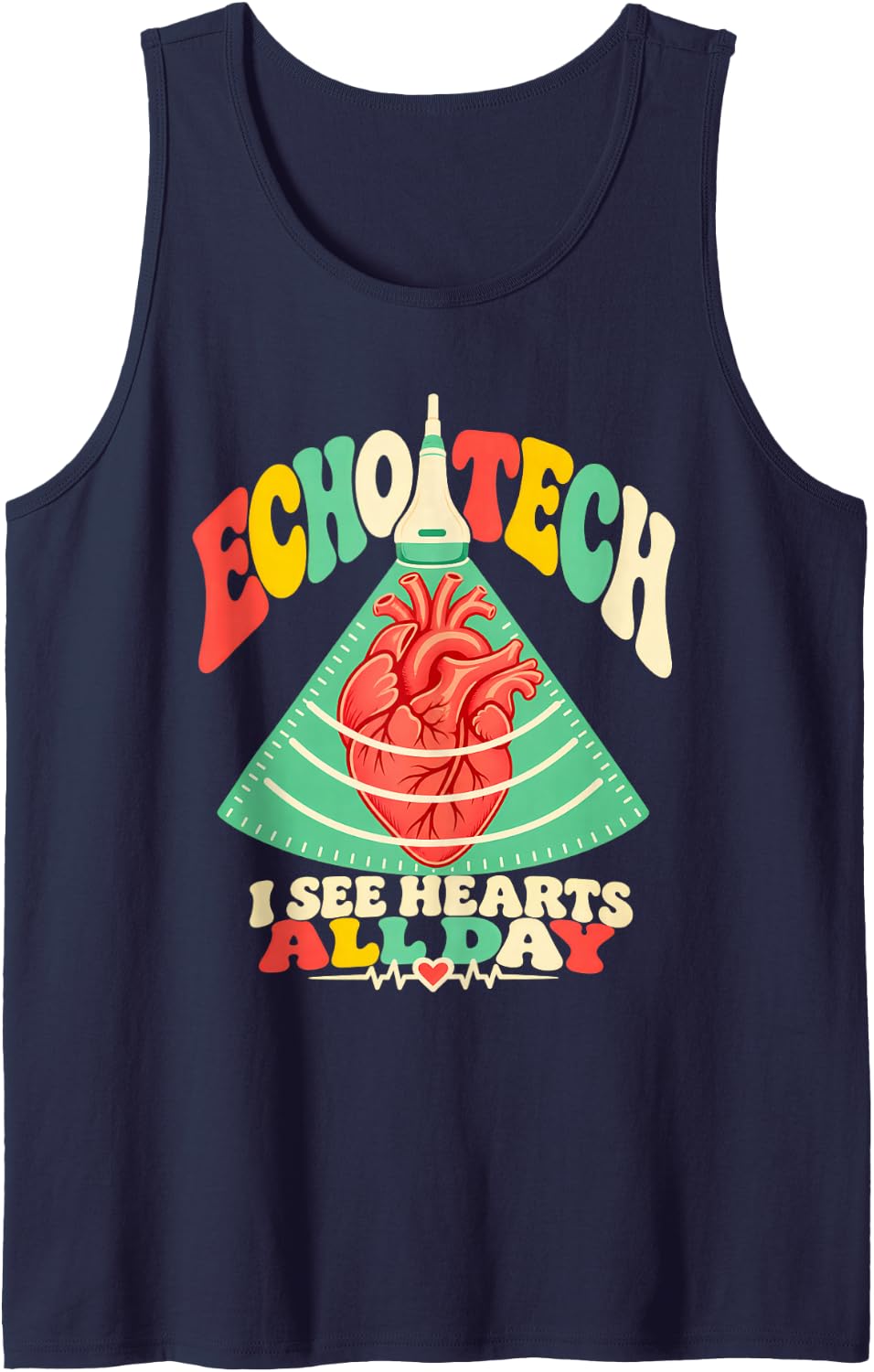 Echo Tech I See Hearts All Day Cardiac Sonographer Sleeveless Tank Top - Navy Blue