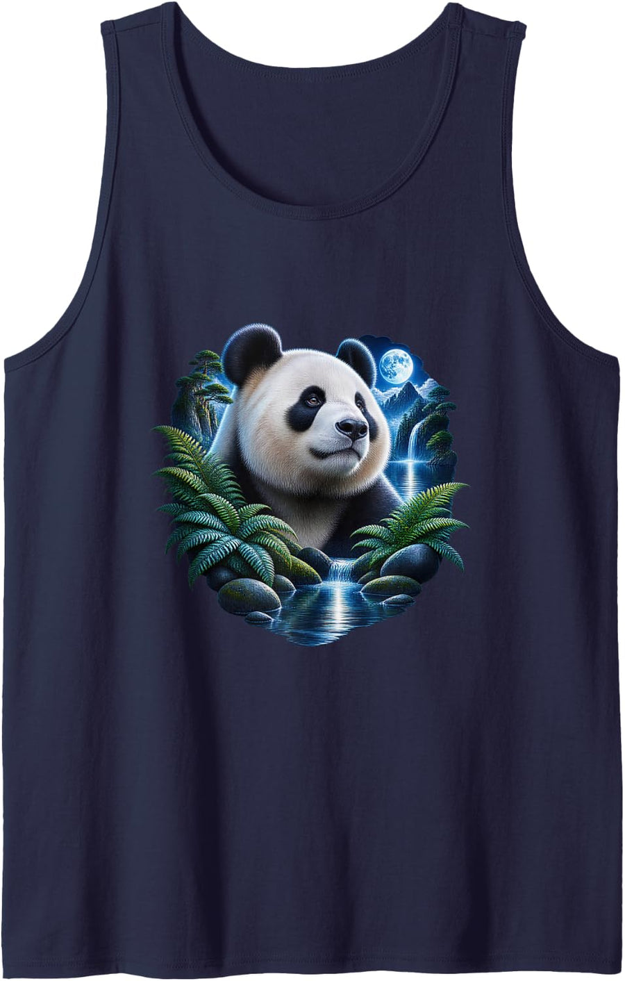 Giant Panda by Moonlit Mountain Falls Sleeveless Tank Top - Navy Blue