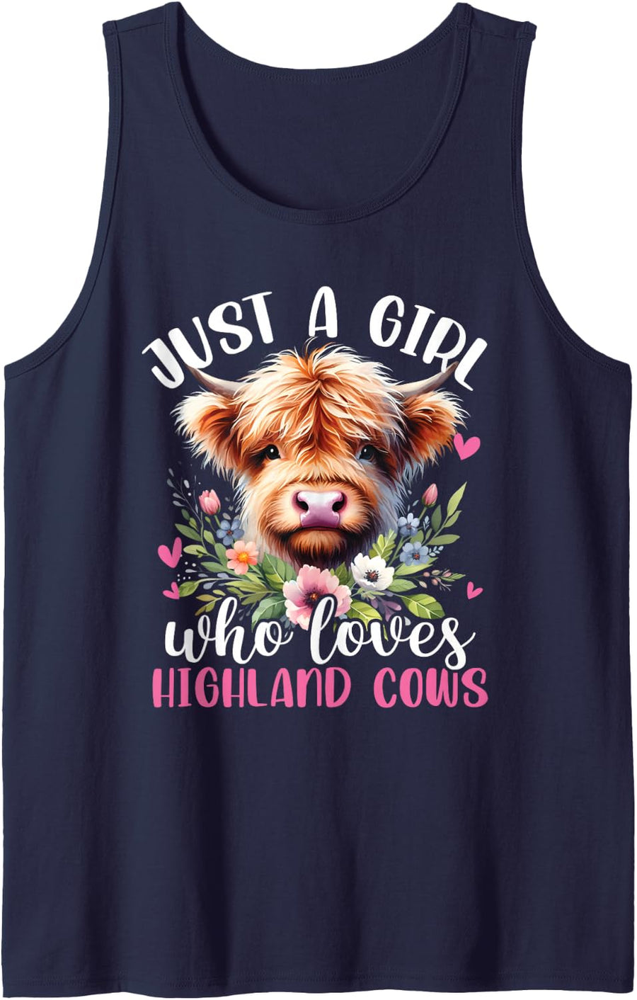 Just A Girl Who Loves Highland Cows Cattle Cow Lover Sleeveless Tank Top - Navy Blue