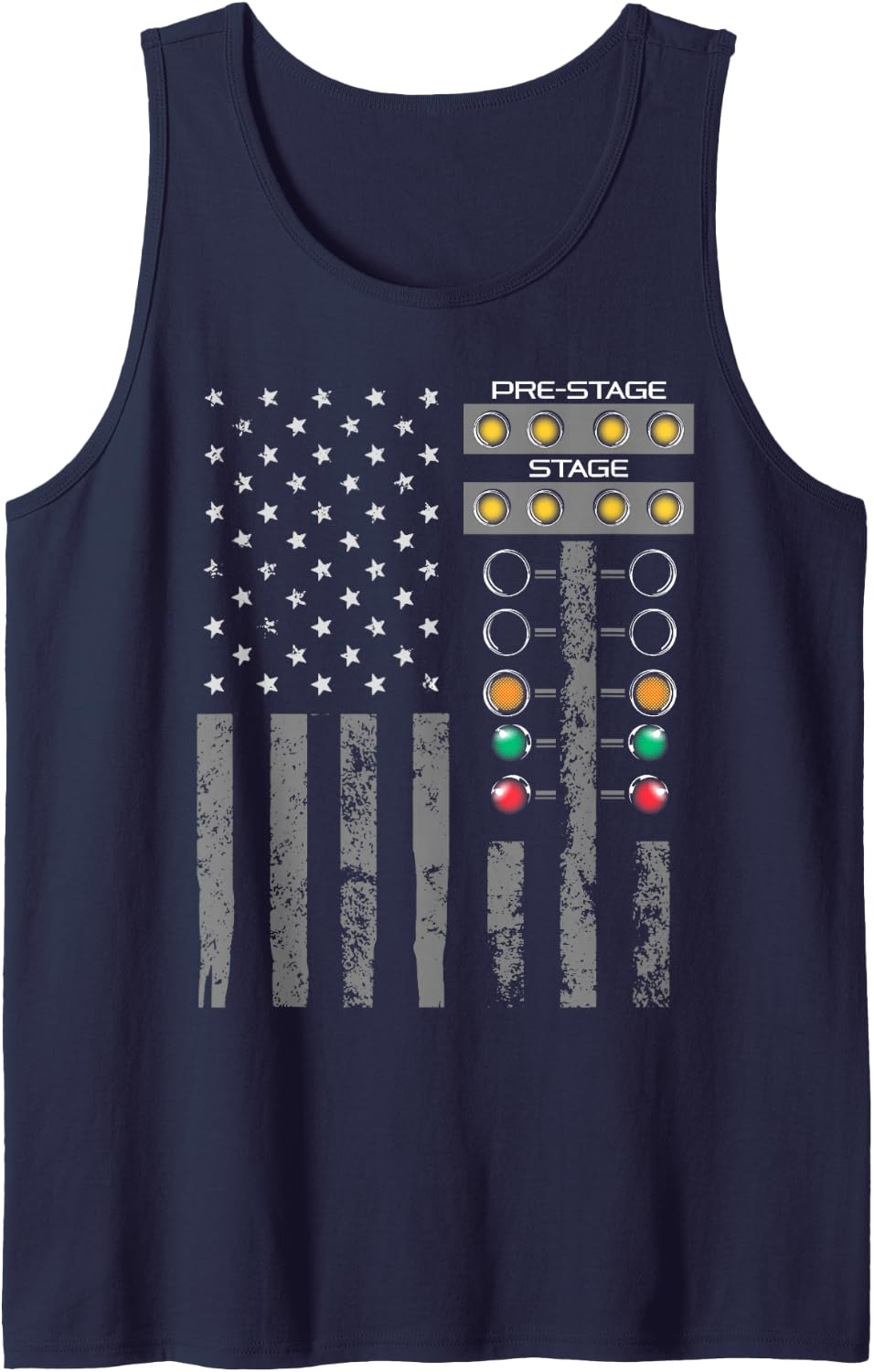 American Flag Drag Racing Strip Tree Light for Dragster Sleeveless Tank Top - Navy Blue