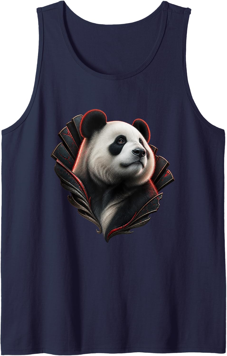 Giant Panda with Cracked Black Lacquer Fan Animal Art Sleeveless Tank Top - Navy Blue