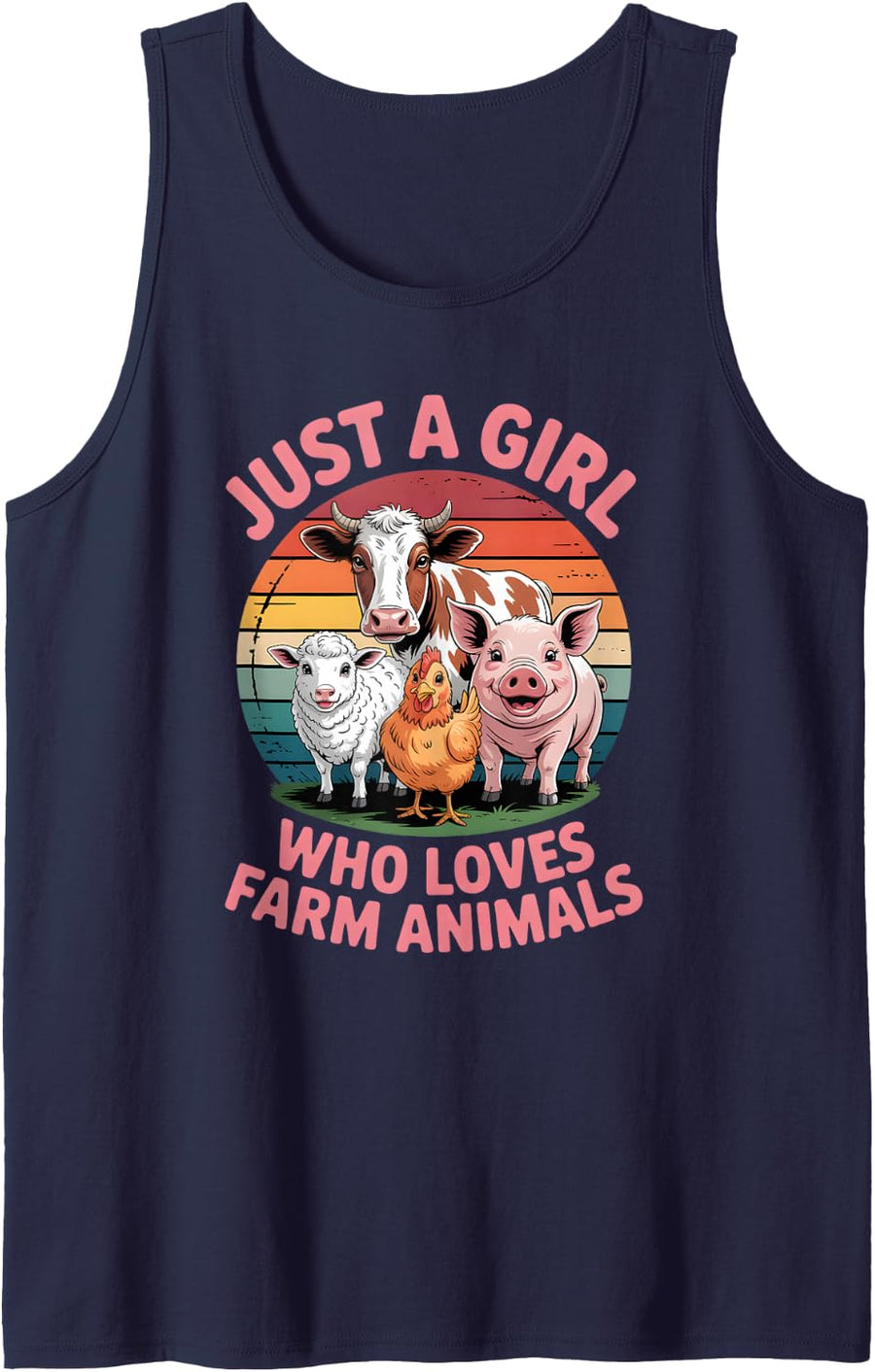Girls Farm Animal Sleeveless Tank Top - Navy Blue