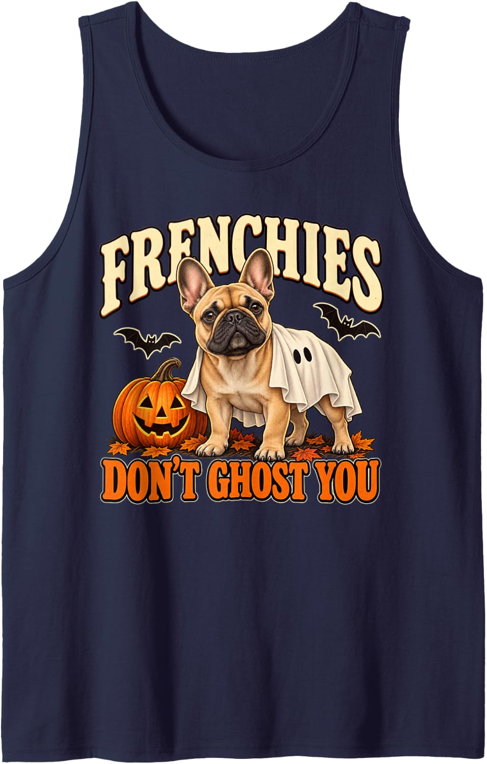 French Bulldog Ghost Halloween Funny Dog Lover Sleeveless Tank Top - Navy Blue