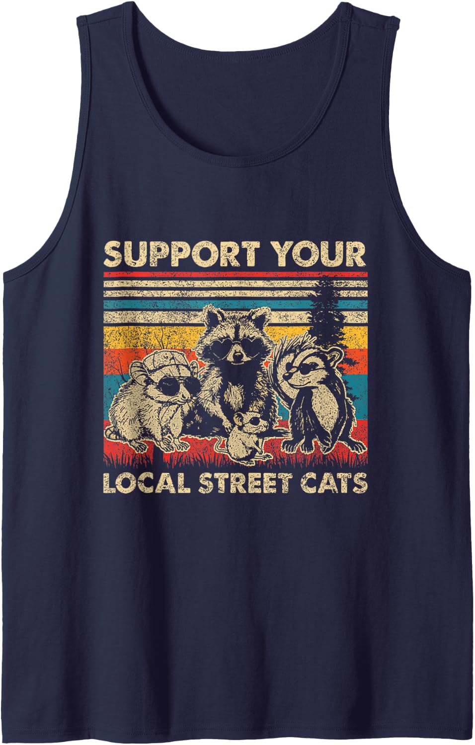Support Local Street Cats Opossum Raccoon Tank Top - Navy Blue
