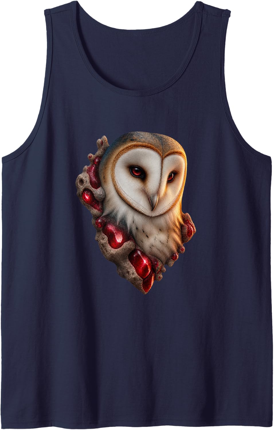 Barn Owl with Ruby Red Stone Nodes Sleeveless Tank Top - Navy Blue