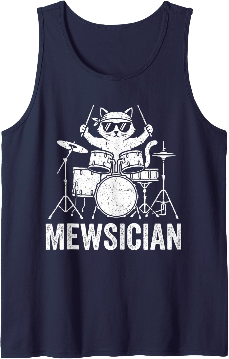 Mewsician Drummer Cat Funny Drums Musician Sleeveless Tank Top - Navy Blue