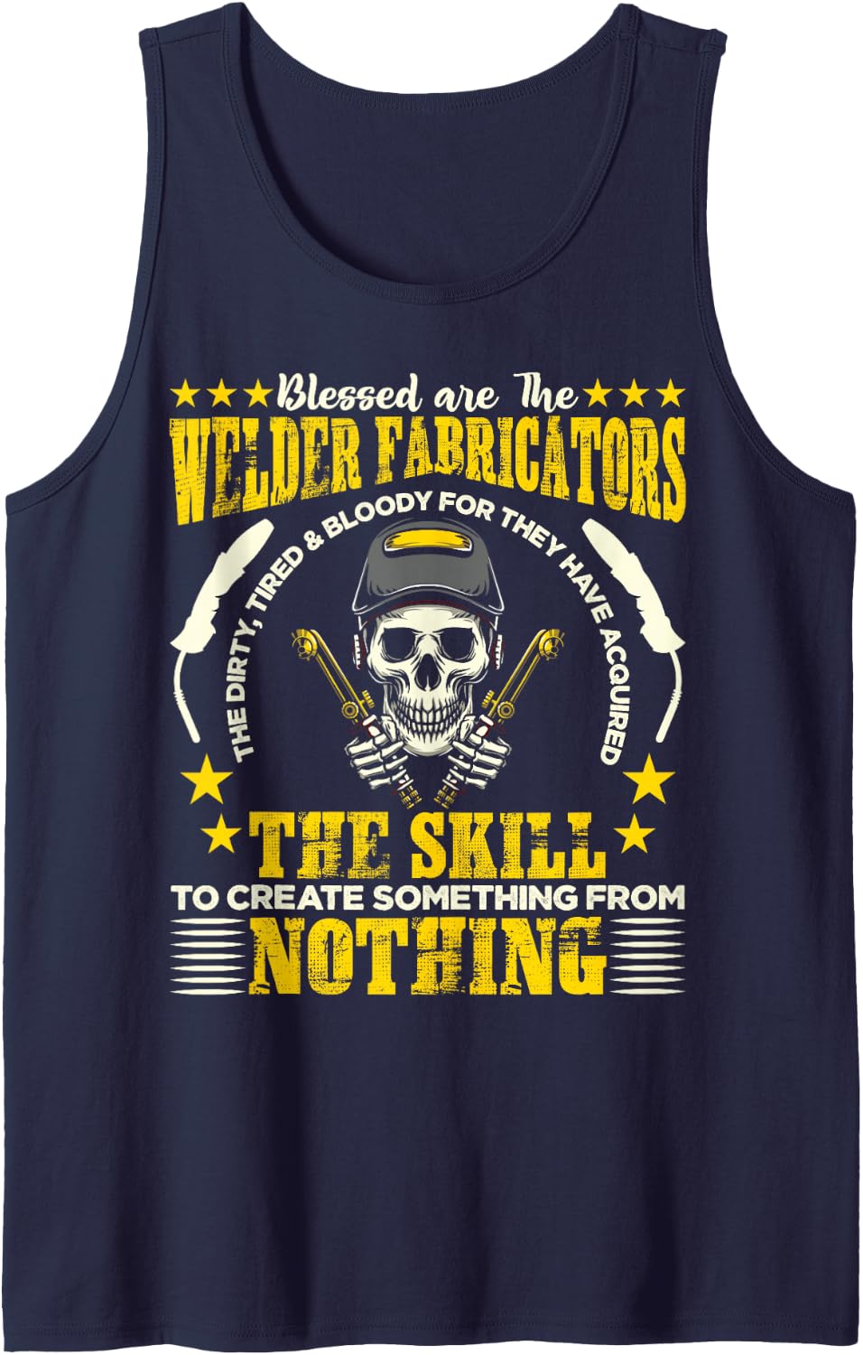 Blessed Welder Welding Iron Metals Worker Vintage Graphic Tank Top - Navy Blue