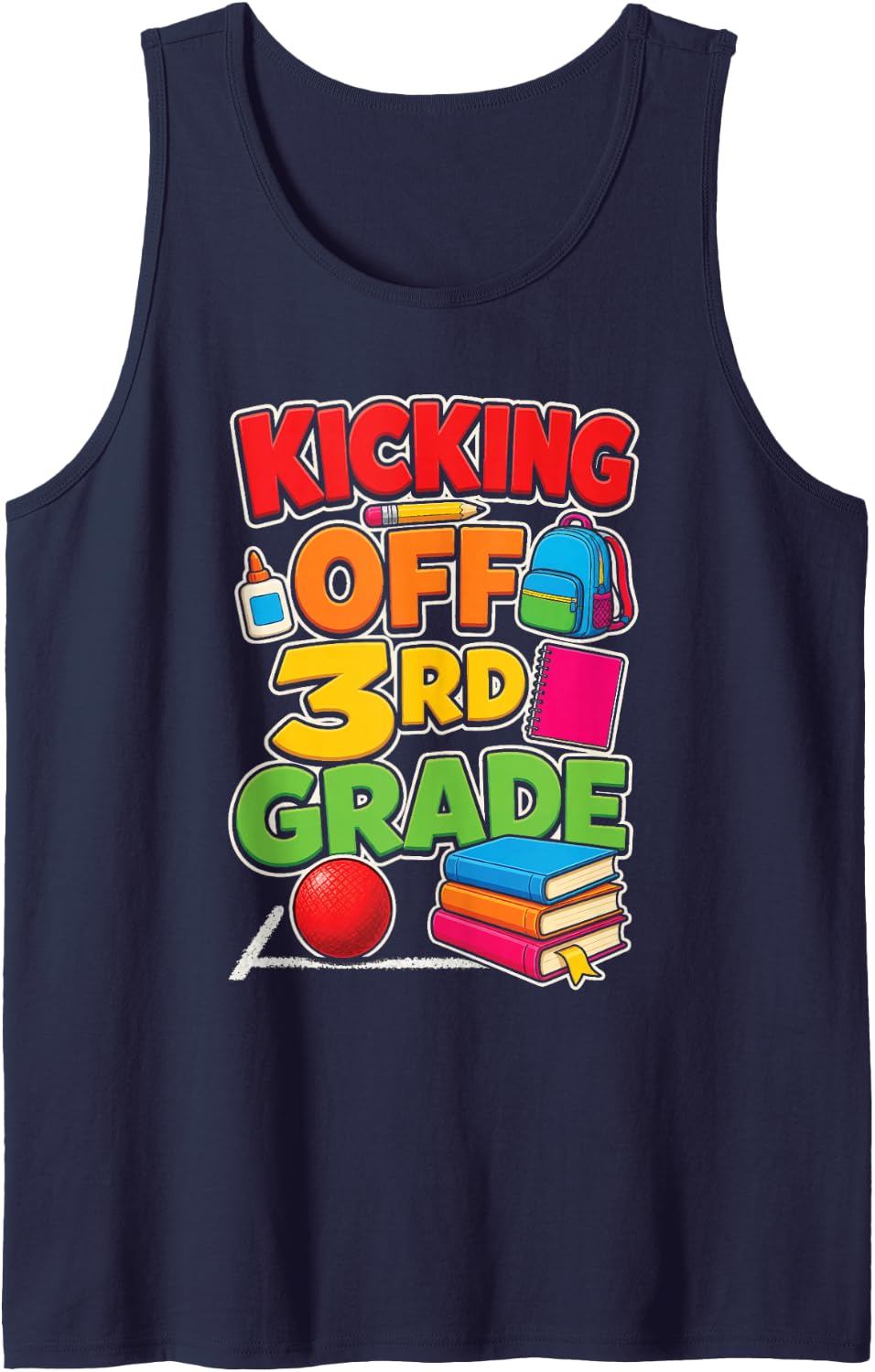 3rd Grade Kicking Off First Day Back to School Kids Sleeveless Tank Top - Navy Blue