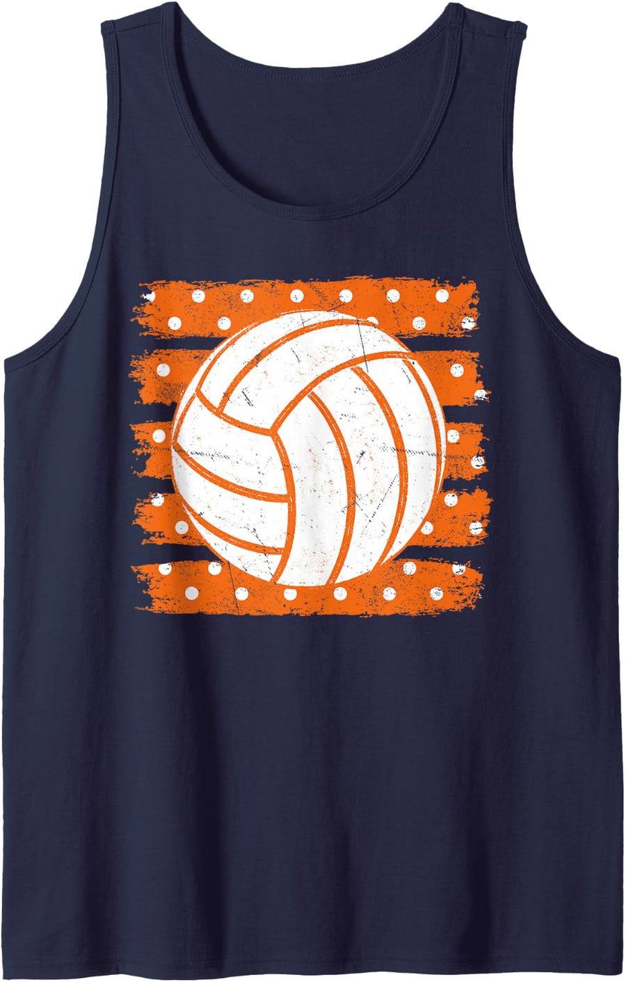 Striped Volleyball Orange Game Day Team Spirit Men Women Kid Tank Top - Navy Blue