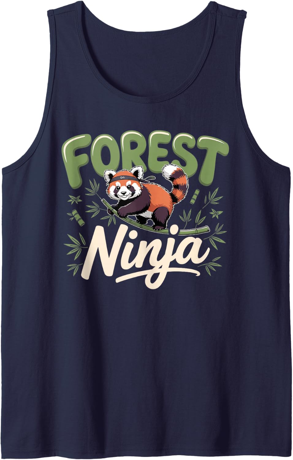 Forest Ninja Red Panda Wildlife Animal Lover Sleeveless Tank Top - Navy Blue