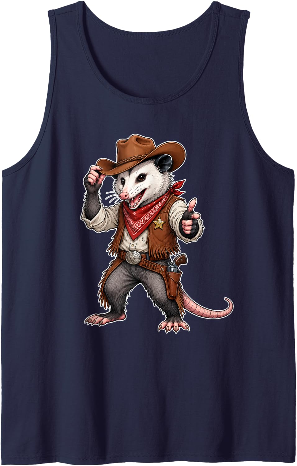 Opossum Possum Cowboy Funny Graphic Tank Top - Navy Blue
