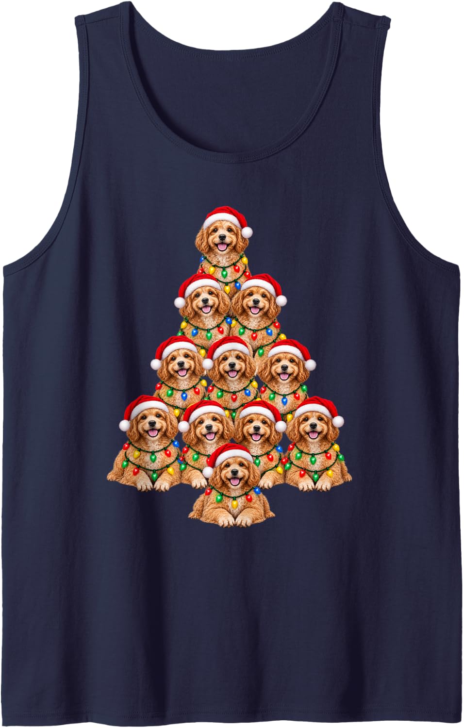 Cavapoo Dog Christmas Tree Santa Hat Pet Dogs Lover Xmas Sleeveless Tank Top - Navy Blue