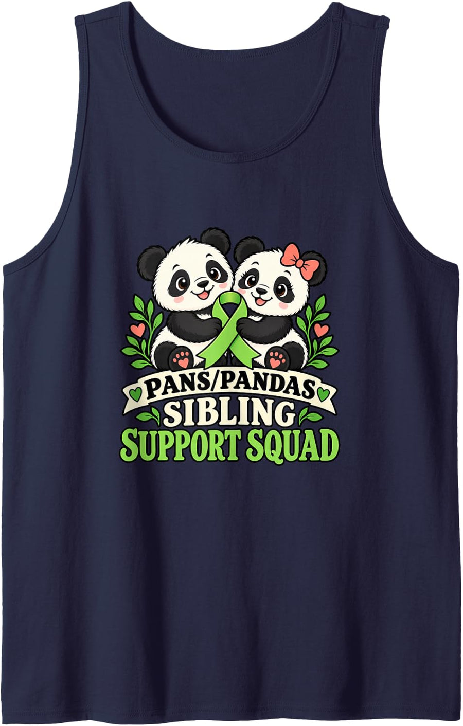 Pans Pandas Sibling Awareness Panda Family Ribbon Sleeveless Tank Top - Navy Blue