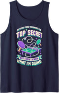 My Ping Pong Technique is Top Secret Funny Pixel Sleeveless Tank Top - Navy Blue