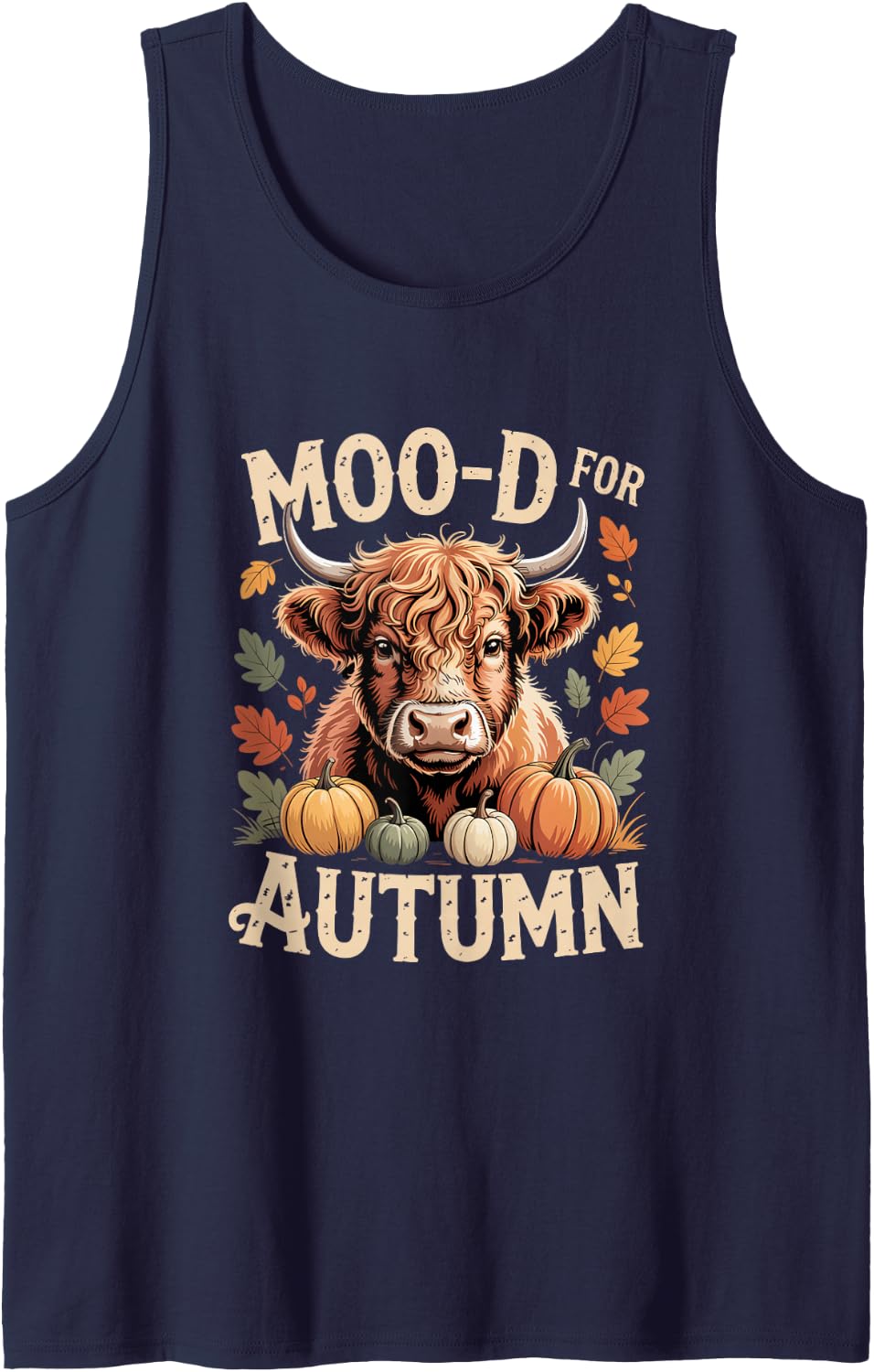 Moo-d for Autumn Scottish Highland Cow Breeder Sleeveless Tank Top - Navy Blue