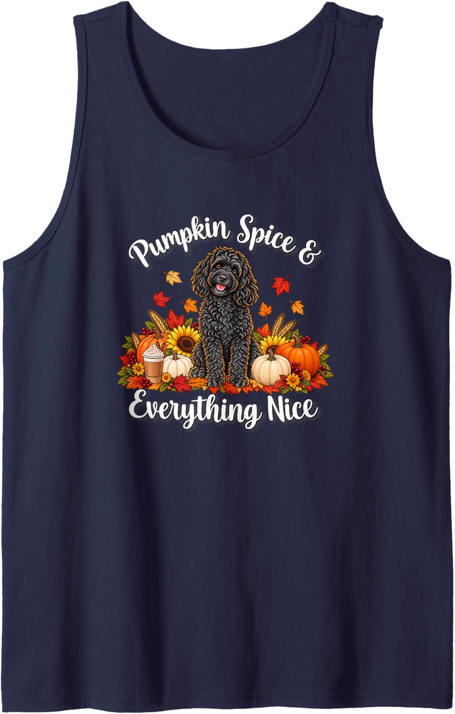 Womens Girls Mom Fall Pumpkin Spice Black Cockapoo Dog Lover Sleeveless Tank Top - Navy Blue