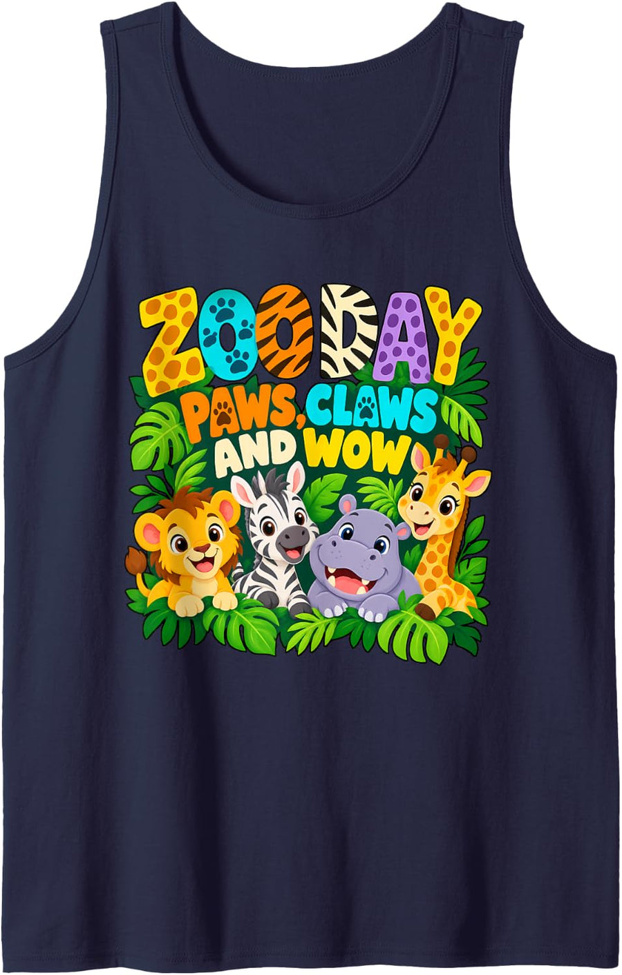 Paws Claws and Wow Zoo Trip Jungle Animal Safari Zoo Day Sleeveless Tank Top - Navy Blue