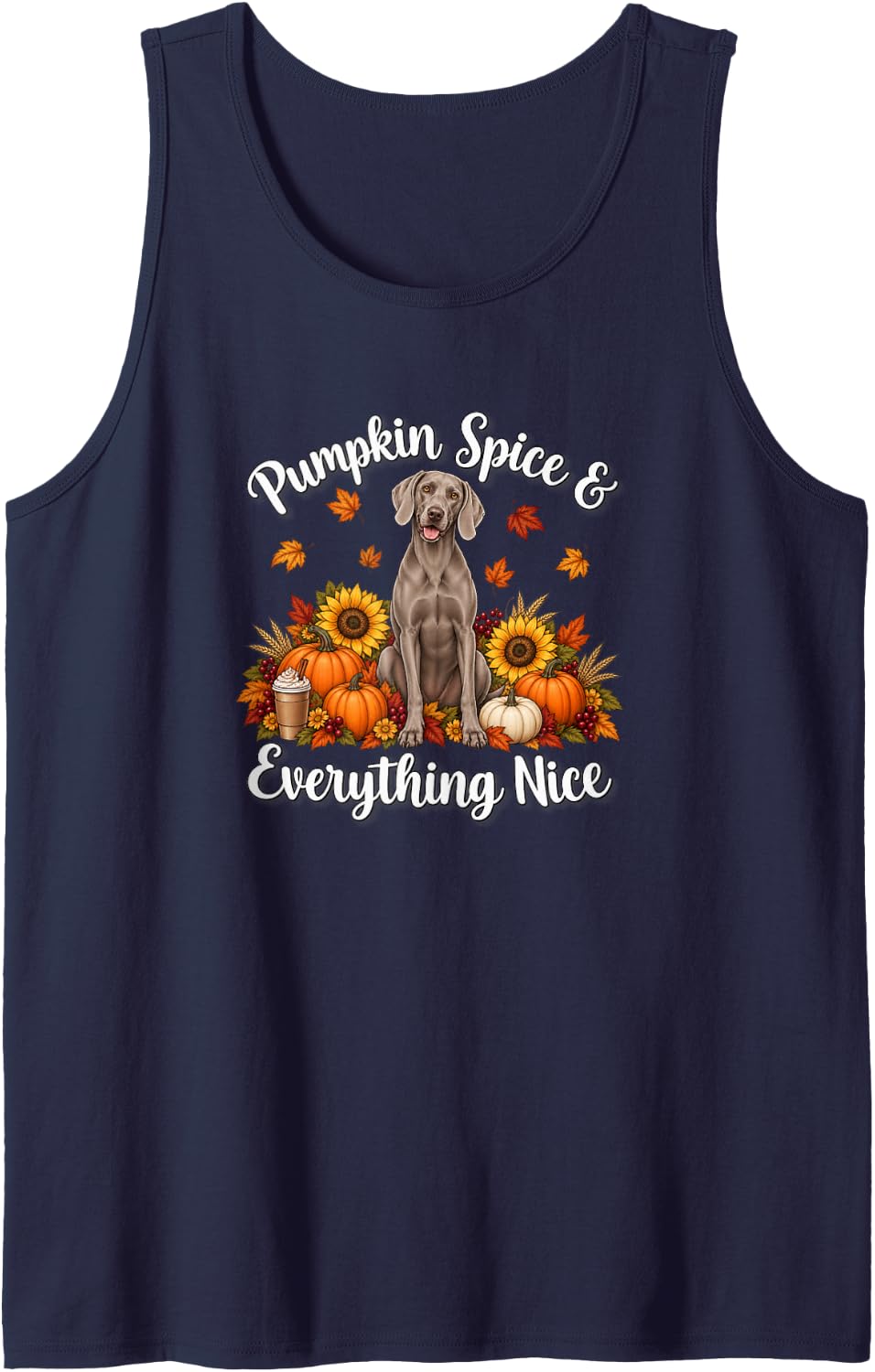 Gray Ghost Hunting Dog Moms Pumpkin Spice Nice Weimaraner Sleeveless Tank Top - Navy Blue