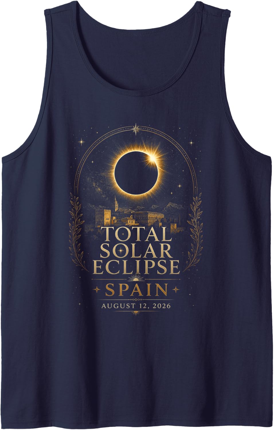 Spain 2026 Total Eclipse Celestial Astronomy Event Tank Top - Navy Blue