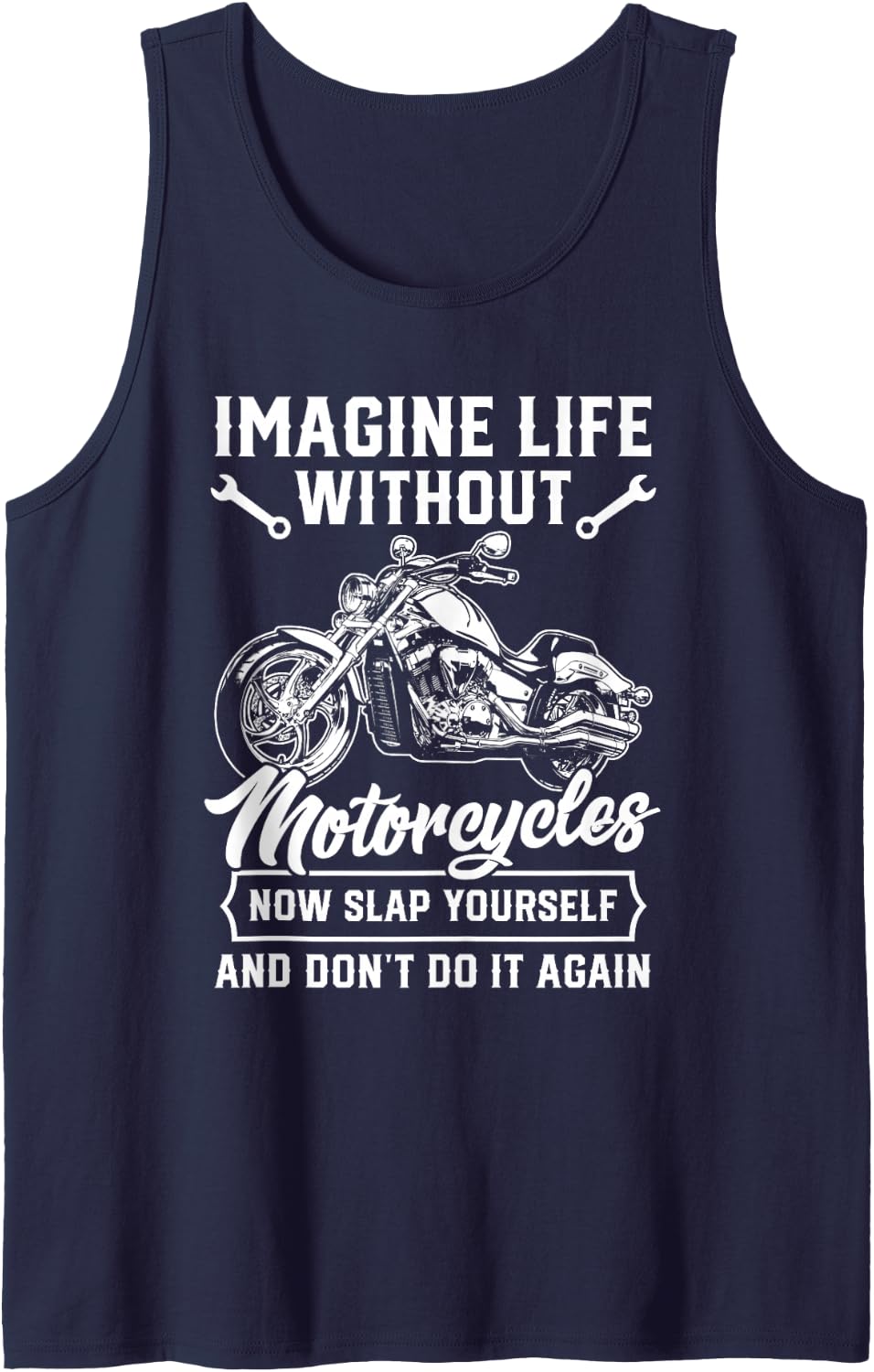 Imagine Life Without Motorcycles Biker Motorcyclist Sleeveless Tank Top - Navy Blue