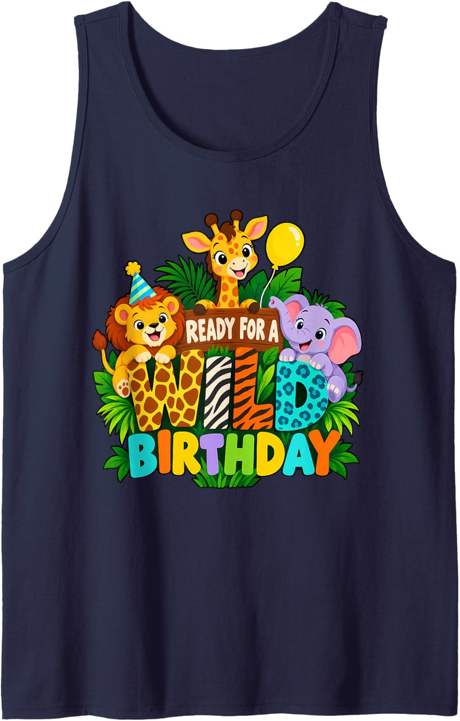 Ready for A Wild Birthday Zoo Animals Zoo Party Zoo Birthday Sleeveless Tank Top - Navy Blue