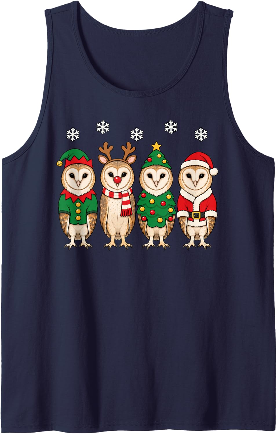 Barn Owl Christmas Reindeer Santa Sleeveless Tank Top - Navy Blue